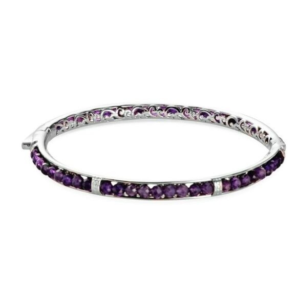 African Amethyst ✦ 15ctw Bangle Bracelet ✦ Platinum Bond 8" Purple Silver NWT - Picture 4 of 7